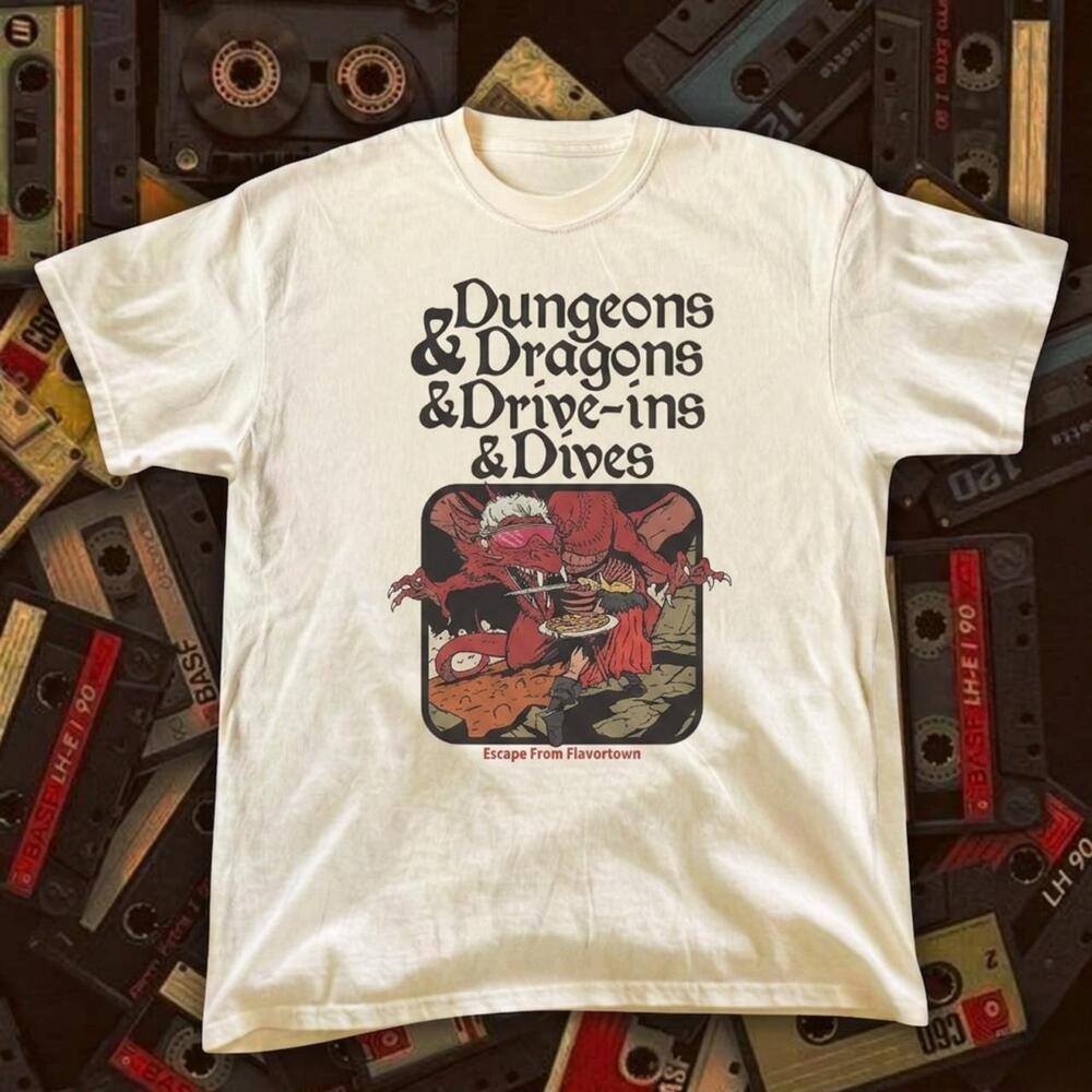 Dungeons & Dragons & Drive-Ins & Dives White T-Shirt